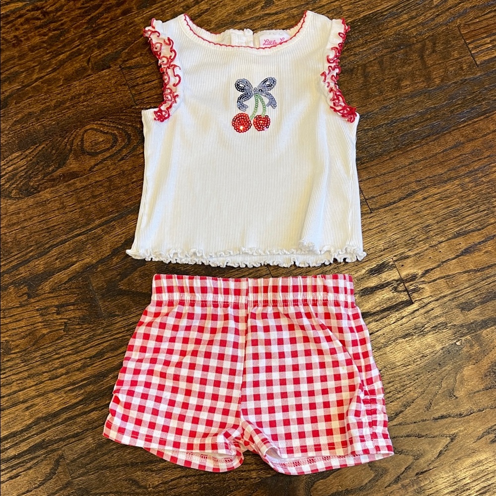 Little Lass Cherry Bow Set - White and Red NWOT